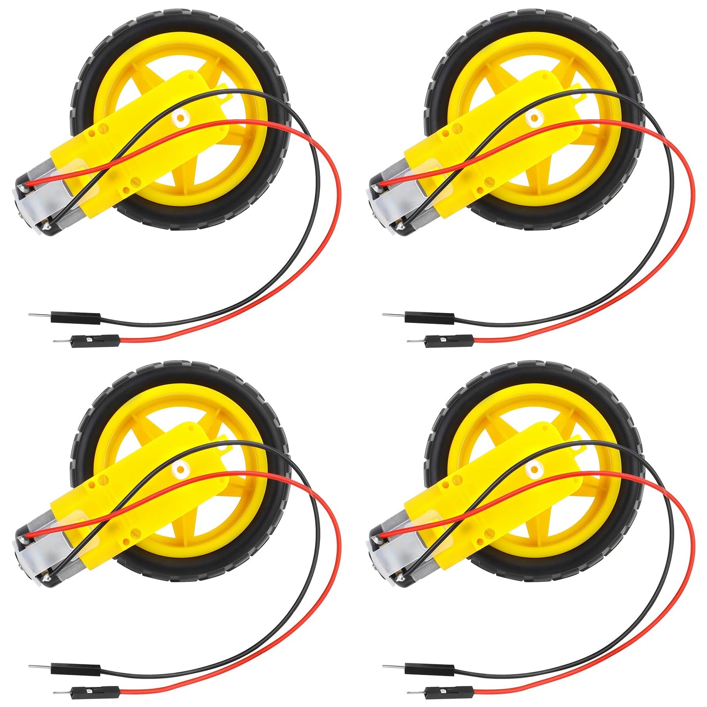 4 Sets TT Motor with Leads, DC Motor DC 3-6V Gearbox Motor Dual Shaft 200RPM Ratio 1:48 Motor with Tire Wheel Kit for Arduino DI