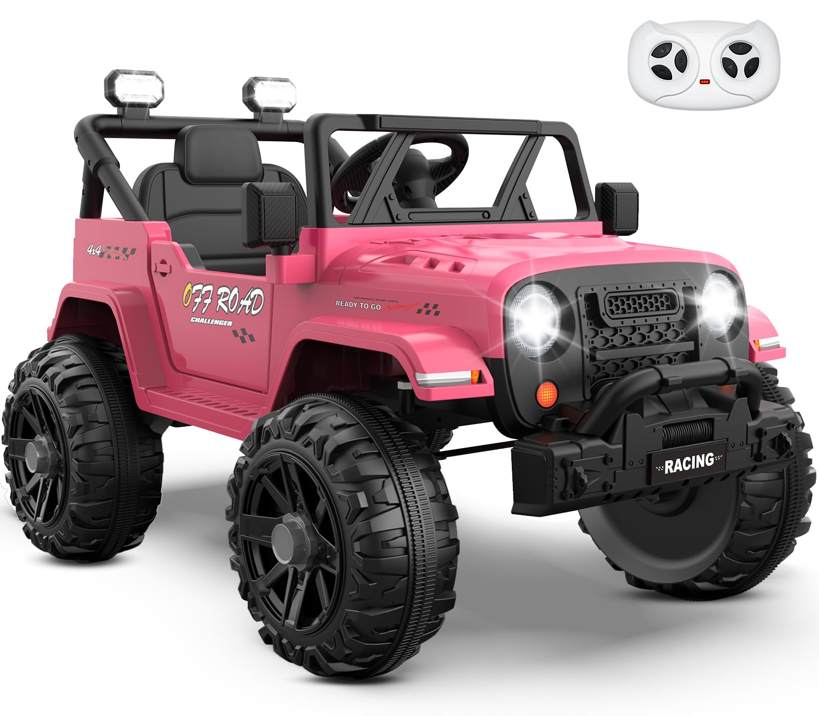 ARBELI 12V Ride On Truck Car with Remote Control, Kids Electric Vehicles with Bluetooth Music, Horn, 3 Speeds, 4 LED Lights, Sof