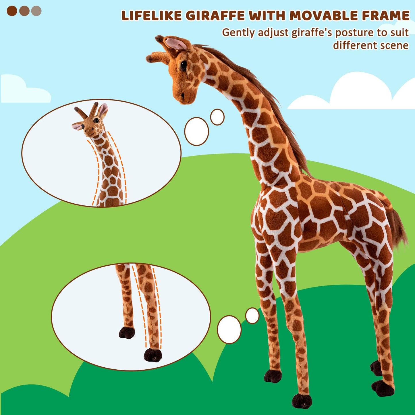 Ohkids 47    Large Giraffe Stuffed Animal Set, Giant Giraffe Plush Toys W/Birds, Leaves, Basket, Tall Giraffe Toy Standing Lifel