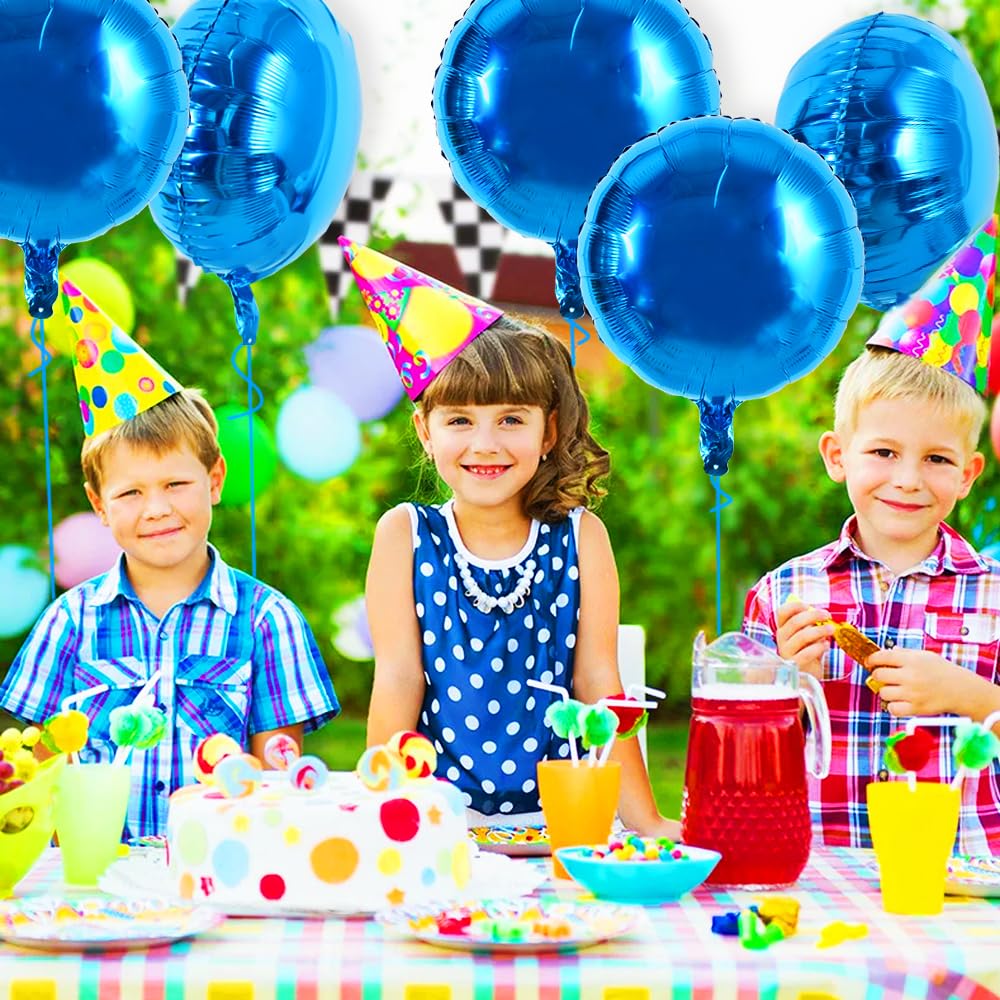 TONIFUL 30Pcs 18 Inch Large Blue Round Shape Foil Balloons Big Blue Circle Helium Mylar Ballons for Birthday Wedding Baby Shower