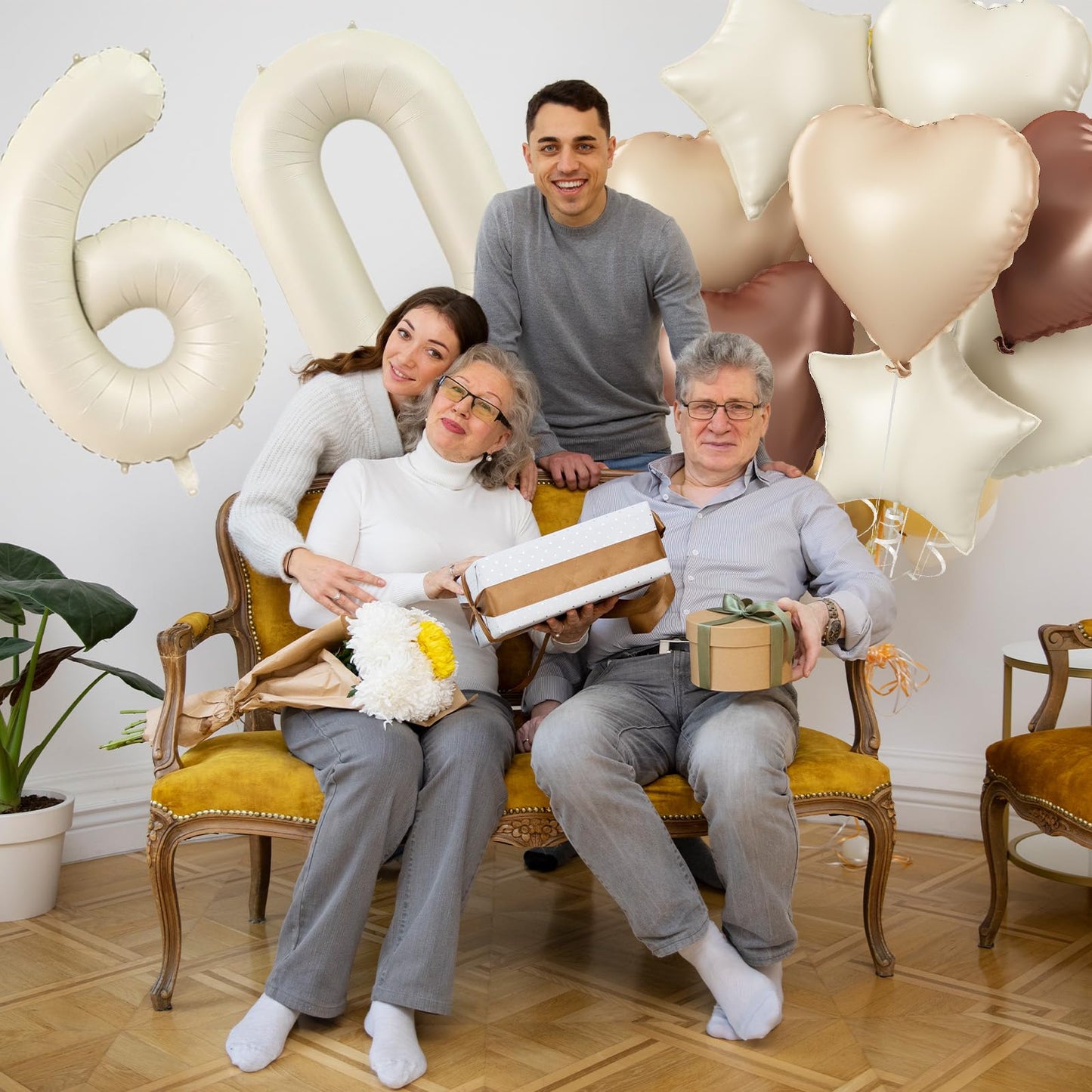 50Th Birthday Balloons Decor, Helium Beige Cream Neutral 50 Balloon, Brown Tan White Sand Taupe Heart Balloon With Foil Nude Sta