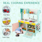 INFANS 2 in 1 Kids Play Kitchen and Restaurant, Double Sided Toddler Wooden Pretend Cooking Set with Stove Sink Microwave Storag