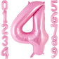 Pink Number 4 Balloon 40 Inch, Big Large Foil Helium Number Balloons, Jumbo Giant Mylar Number 4 Balloons For 4 Year Old Birthda