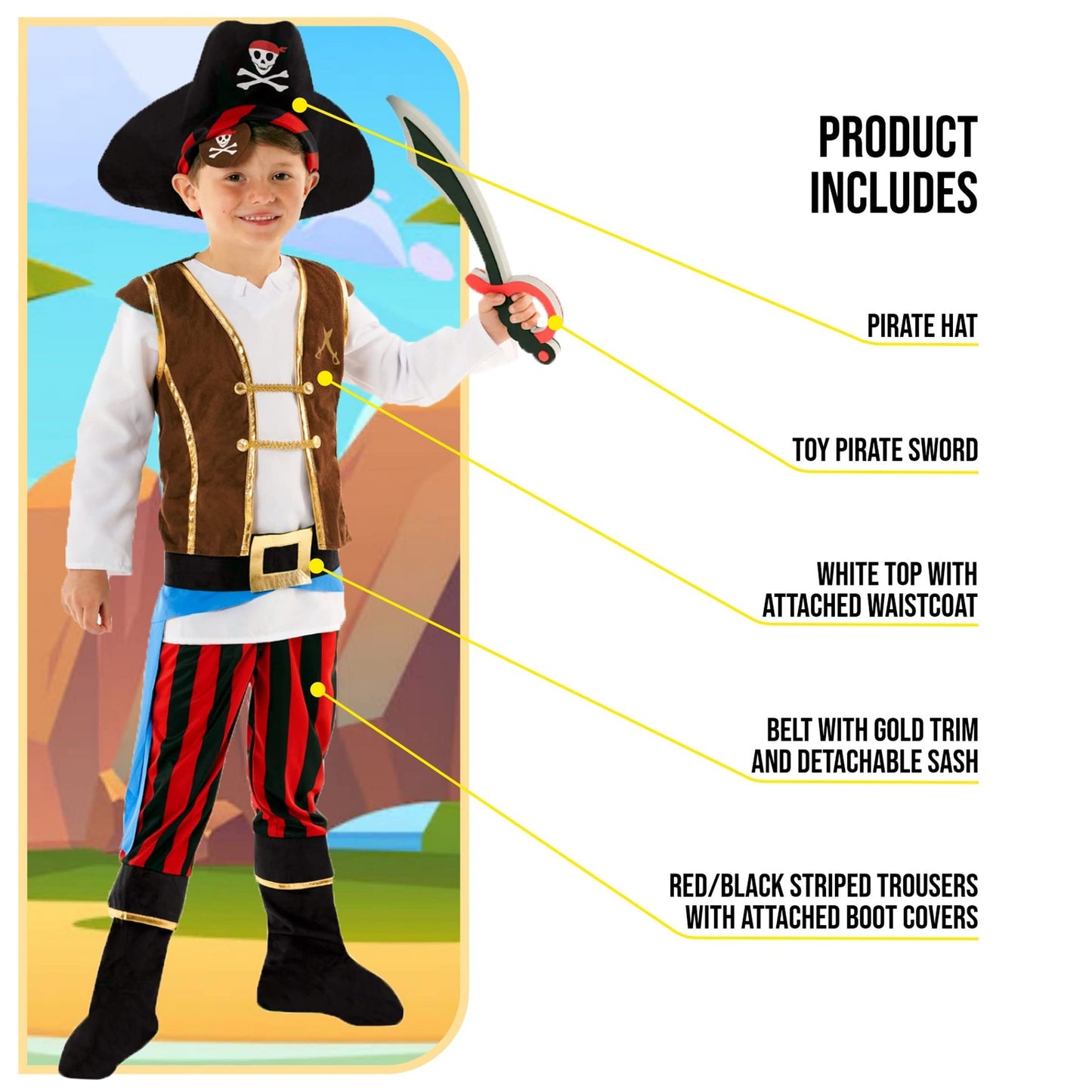 Morph Kids Pirate Costume  Boys Outfit  Fun Dress Up for Halloween  3-4 Years