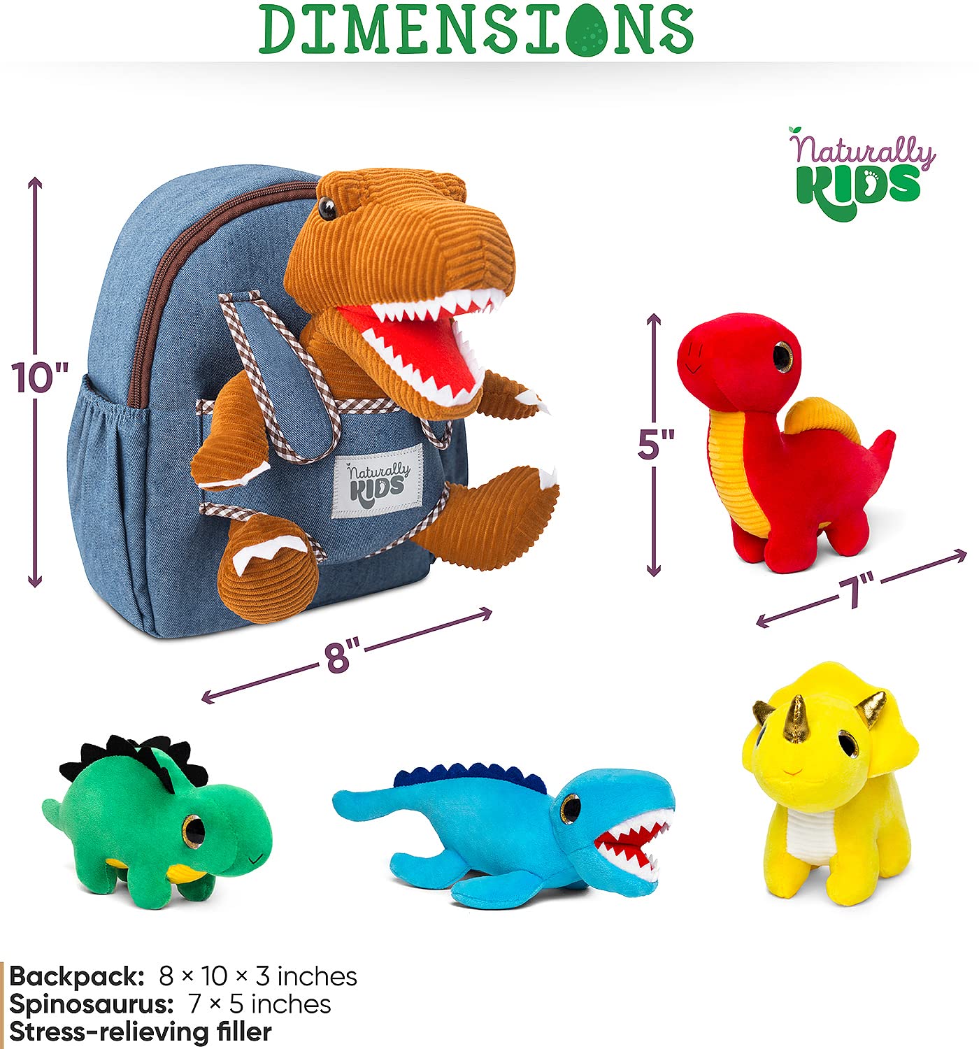 Toddler Dinosaur Backpack W Plush Dinosaur Toys For Kids 2-5, Gifts For 2-5 Year Old Boys, Girls