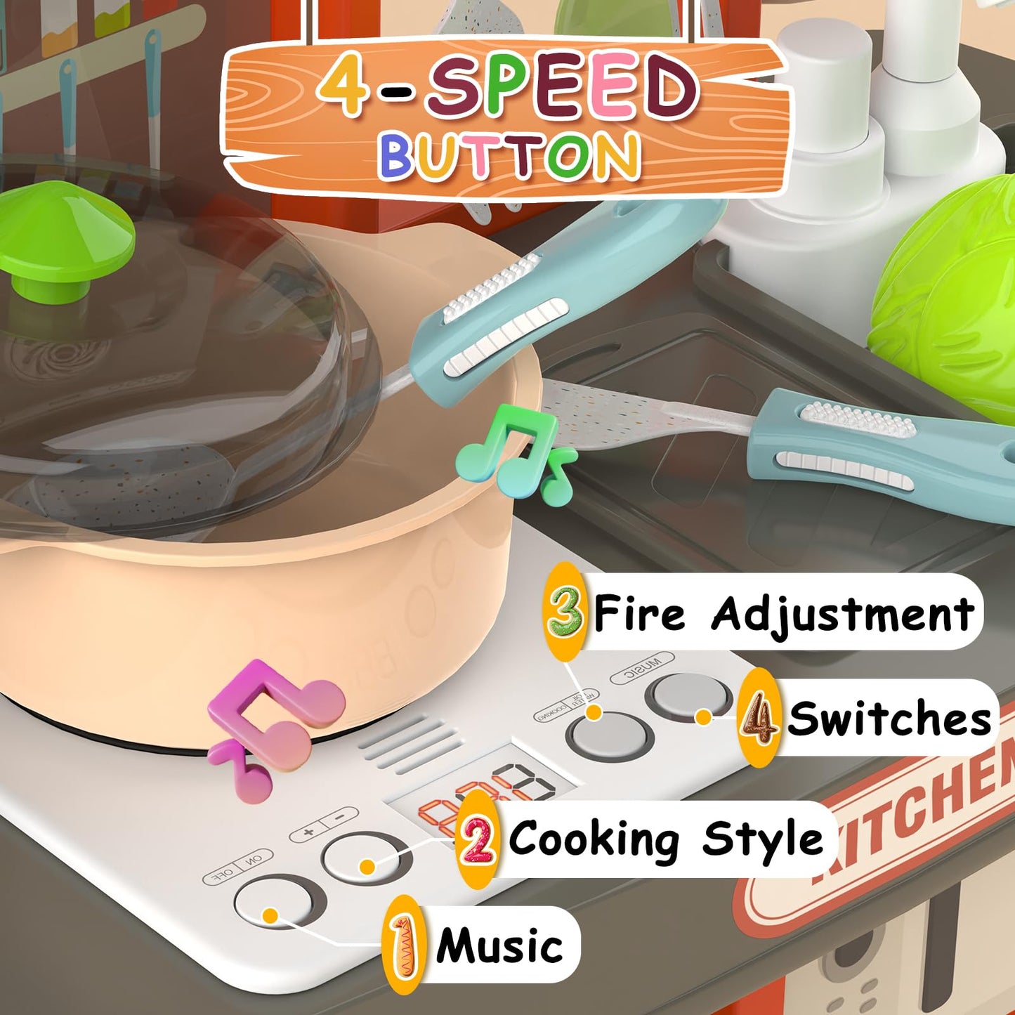 Xuanyilan Pretend Play Kitchen Set,Kids Kitchen Playset With Realistic Lights & Sounds,Kitchen Playset For Toddlers Age 2-5, For