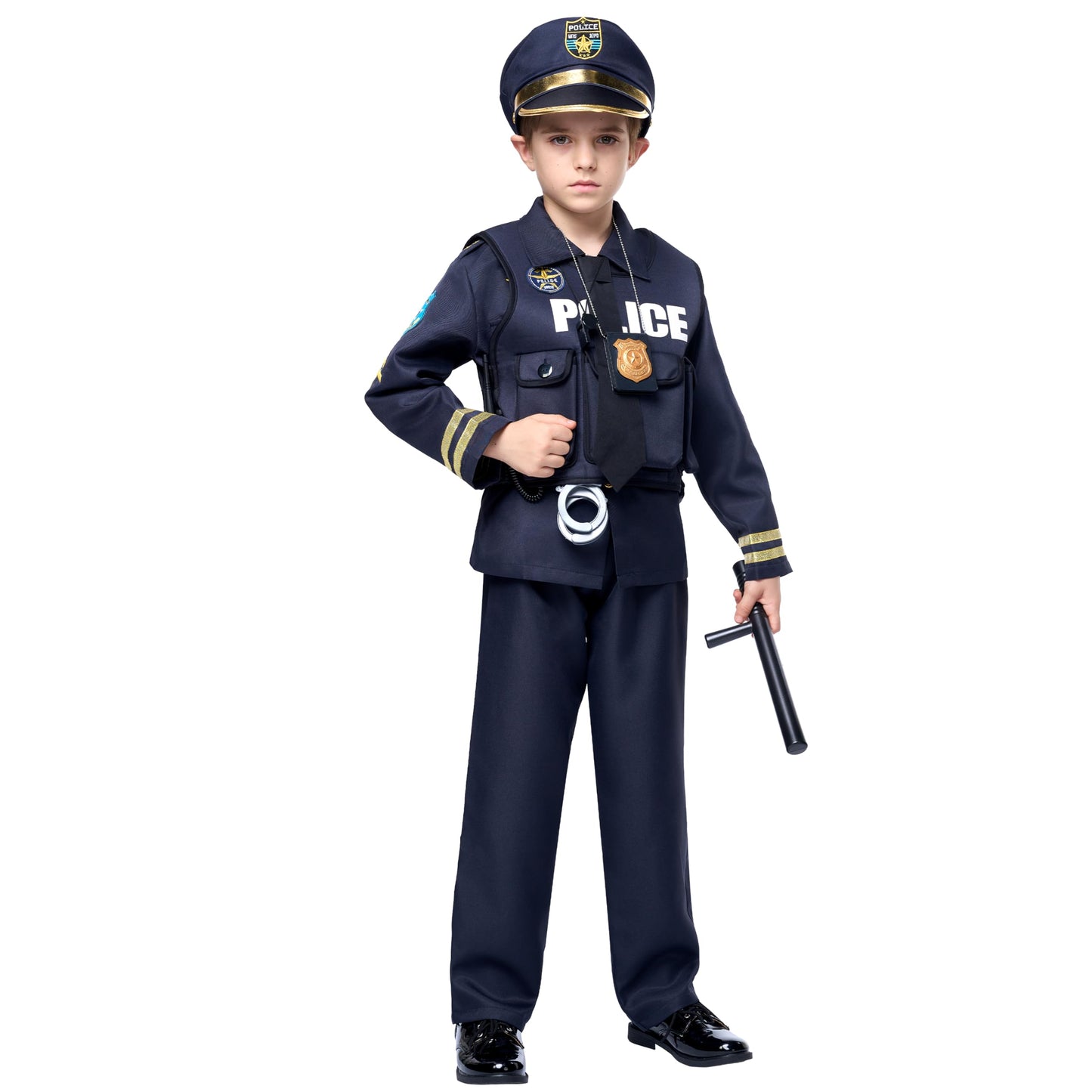 Spooktacular Creations Boys Police Costume  Kids Dark enhanced Style for Child Halloween Police Themed Events and Role Play Parties L