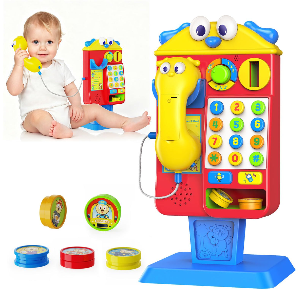 Musical Toy Phone Booth for 12 Year Old, Birthday Gifts for 1 2 3 Year Old Boy Girl, with 2Way Talk, Voice Recording, 5 Career