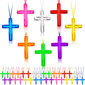 96 Pcs Crystal Cross Necklace Plastic Colored Necklaces Christian Religious Party Favors Christian Toys For Sunday School Prize 