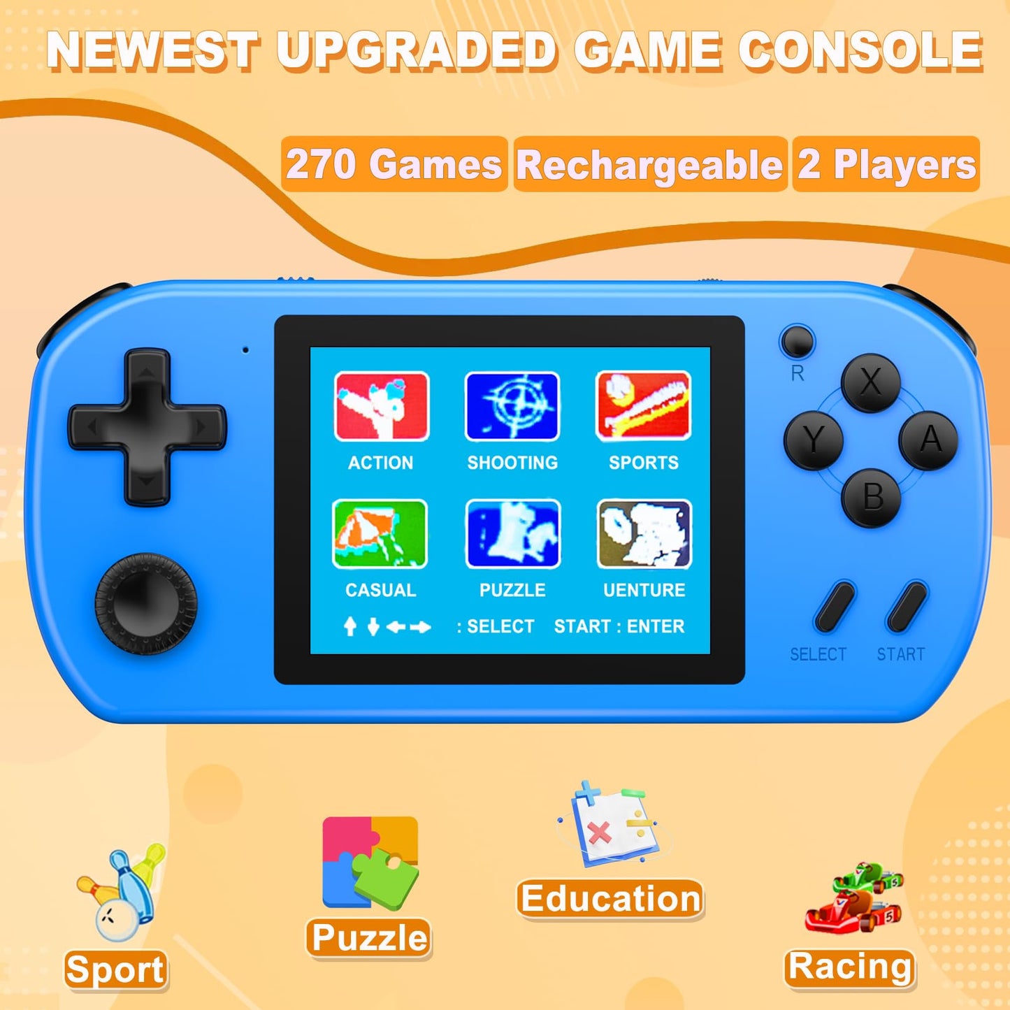 Culageimi Handheld Game Console For Kids Adults Built-In 270 Retro Video Games, Portable Gaming System With Rechargeable Battery