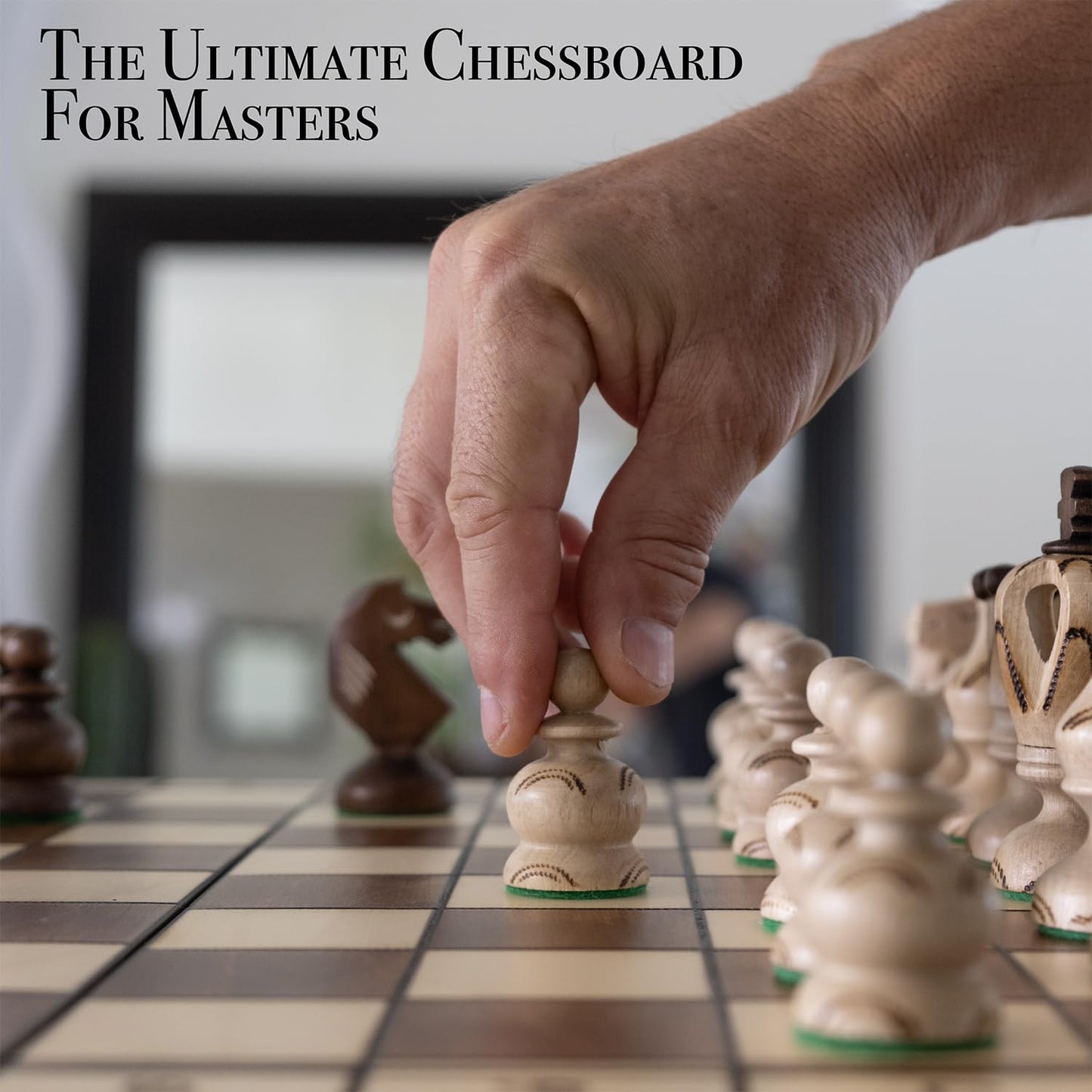 Wegiel Grand Royal Wooden Chess Set - 18" Luxury Handcrafted Beech & Birch - Unique Folding Design for Adults & Kids