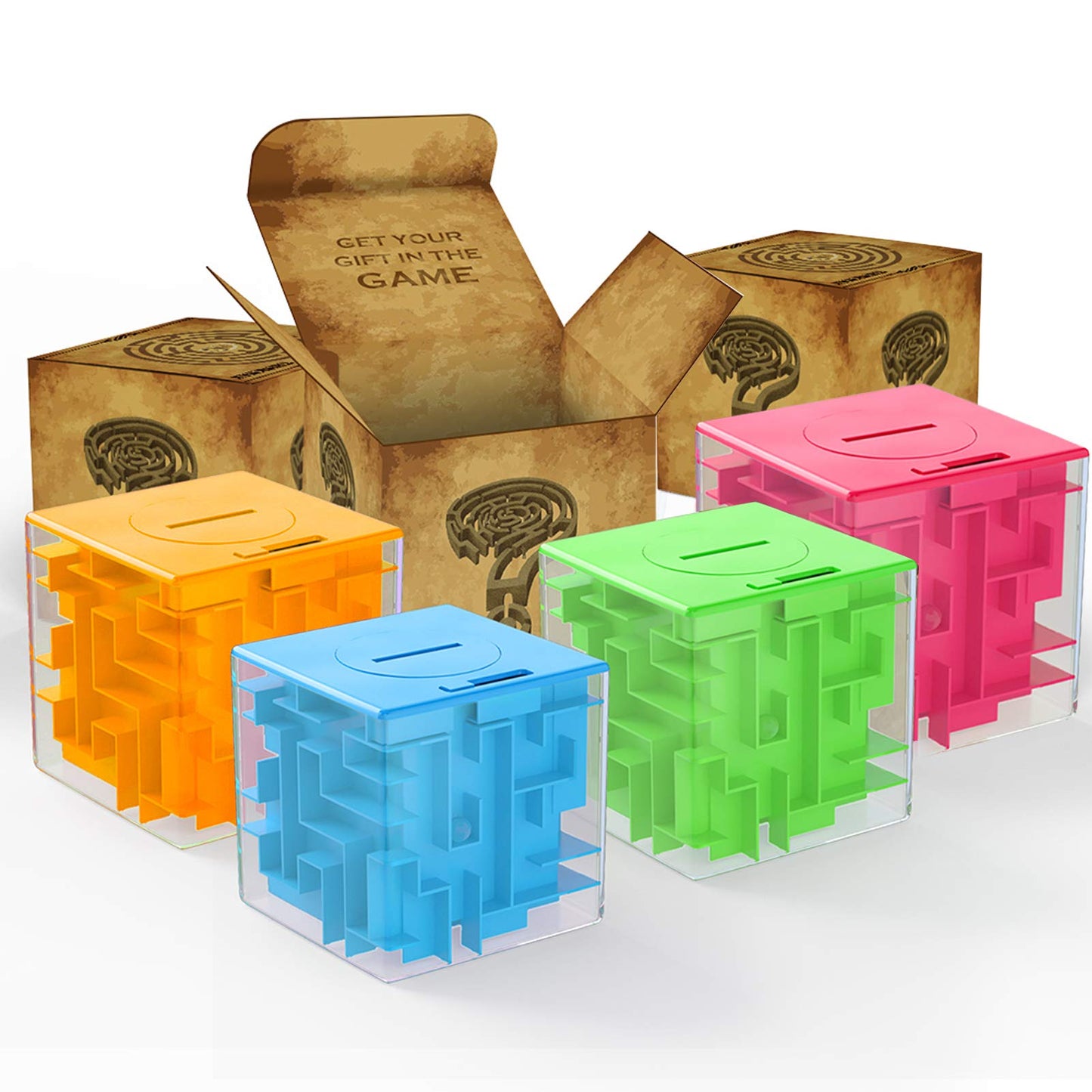Thinkmax Money Maze Puzzle Box For Kids And Adults, Perfect Money Holder Maze Puzzle Gift Box (4 Pack)