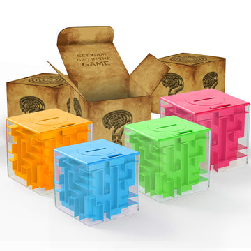 Thinkmax Money Maze Puzzle Box For Kids And Adults, Perfect Money Holder Maze Puzzle Gift Box (4 Pack)
