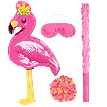 Threan Pink Flamingo Piñata Tropical Party Supplies Small Hawaiian Flamingo Piñata With Blindfold Stick For Pool Luau Hawaii Summer Theme Birthday Party Decorations, 16.1 X 11.8 X 3.1 Inch
