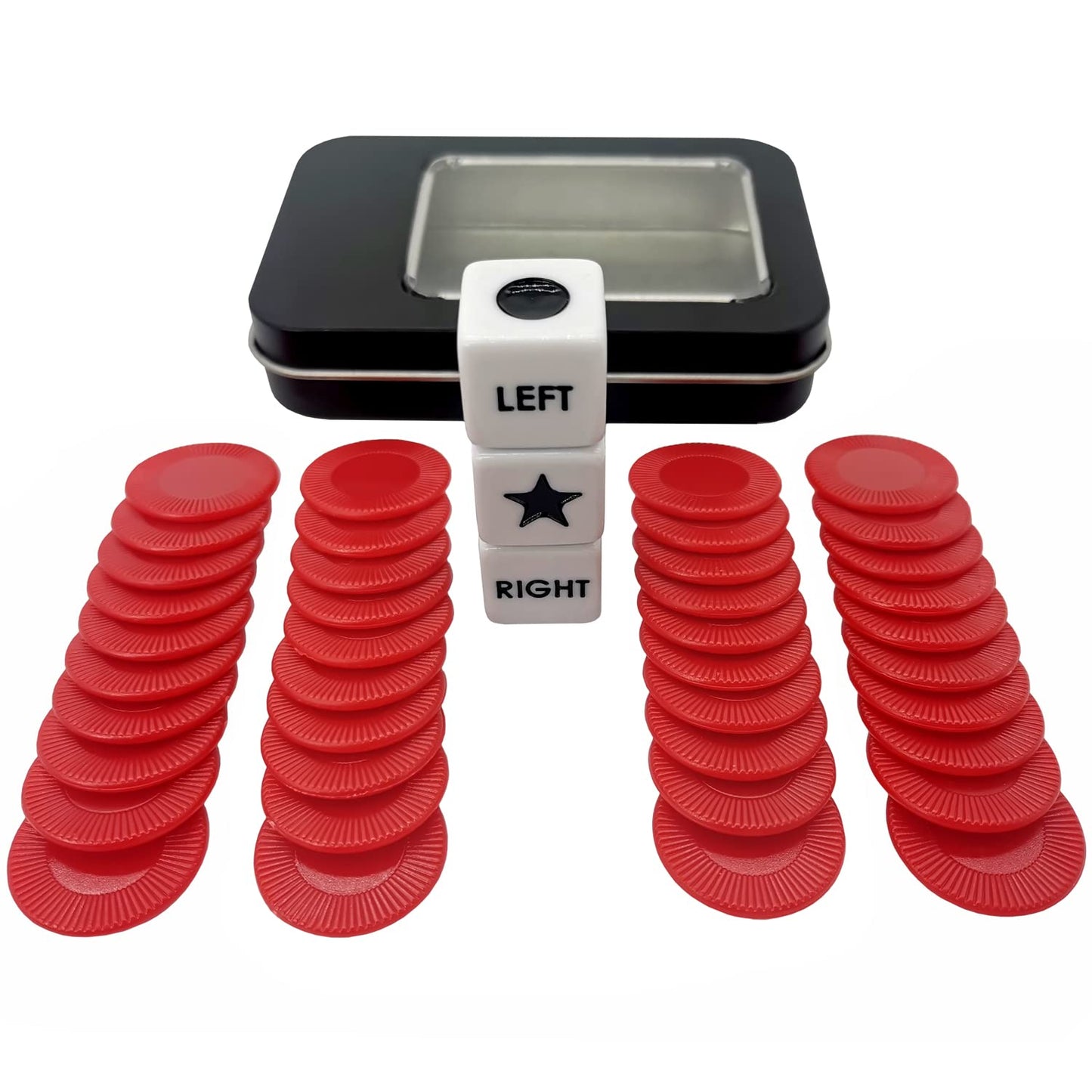 Ahoper Left Right Center Dice Game Prime Set With 3 Dices + 40 Chips (Red)