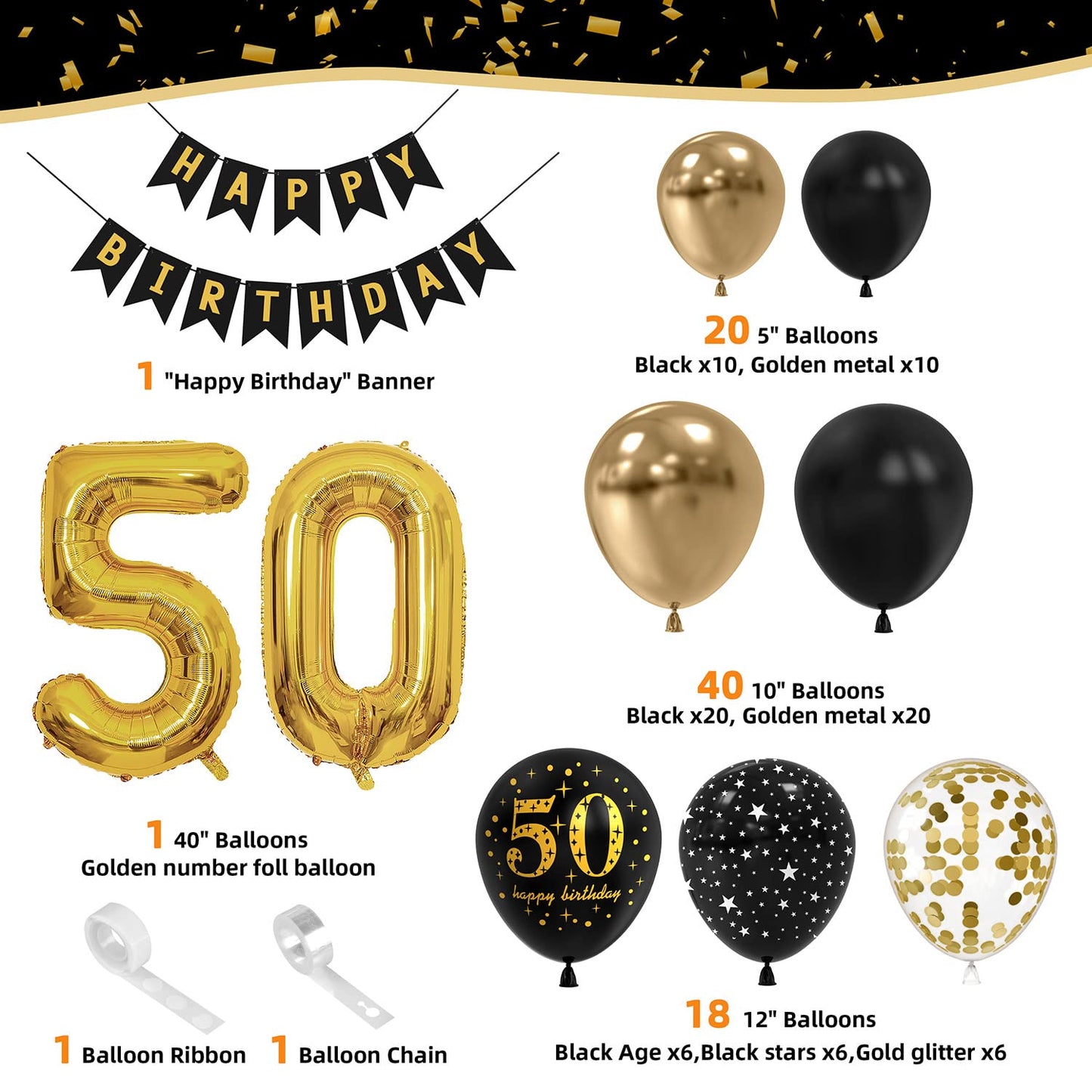 50Th Black Gold Birthday Party Decoration Sets 40 Inch Gold Giant Number Balloons With Birthday Banner Black Gold Balloon Arch G