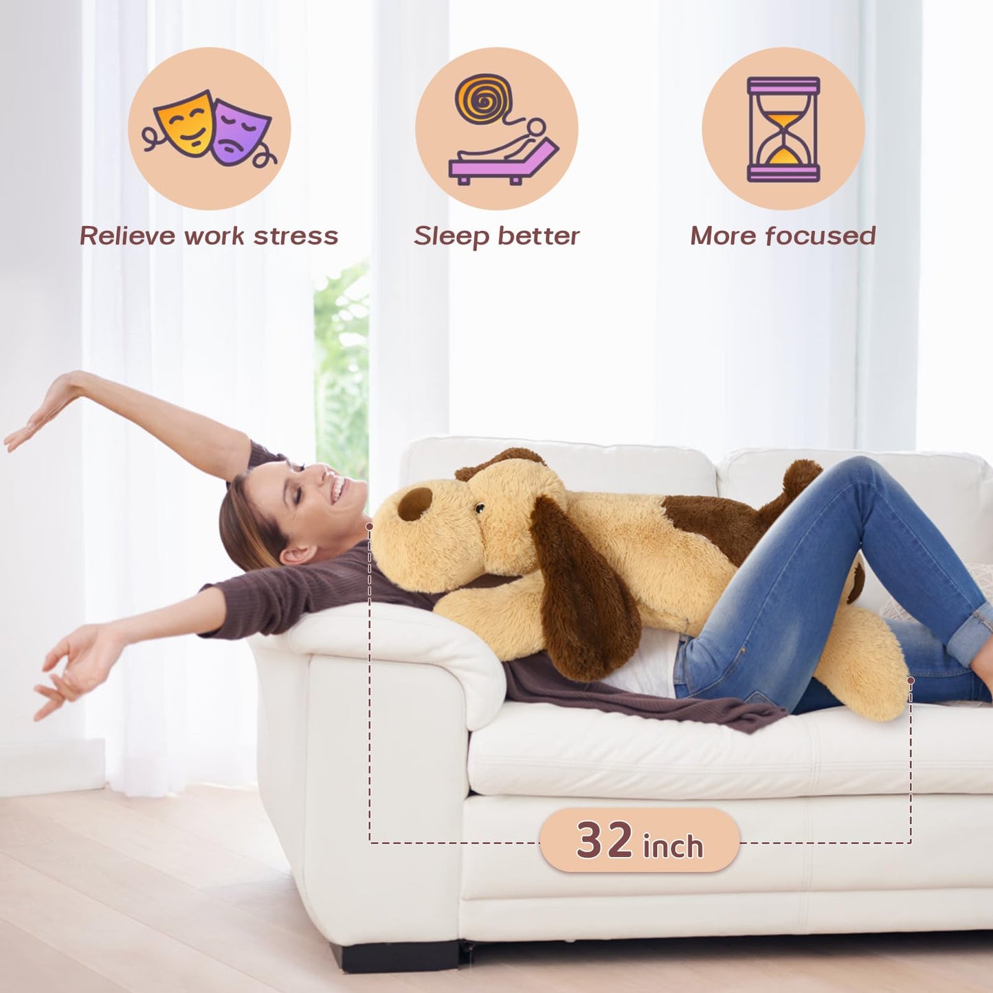 Morismos 5Lbs Dog Weighted Stuffed Animals 32'', Giant Large Stuffed Dog Weighted Plush, Big Dog Puppy Pillow For Adults Kids