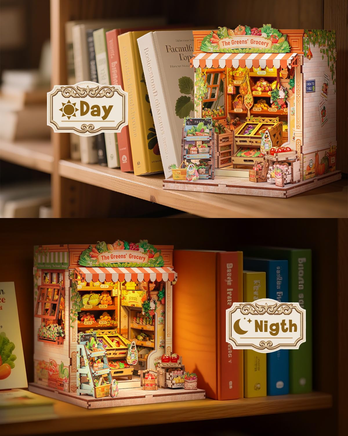 CUTEBEE Book Nook Kit - DIY Miniature House Dollhouse Kit for mature-themed and Teens  Booknook Bookshelf Decor with LED Light  Gifts for Family and Friends (The Greens Grocery)
