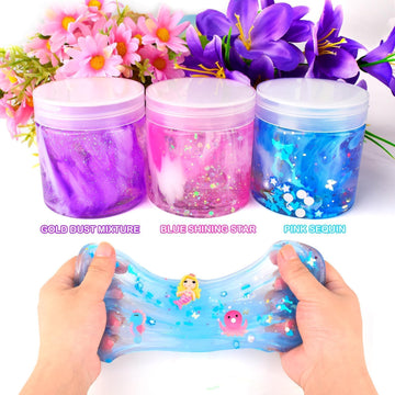 3 Pack Clear Slime, Crystal Slimes, Includes Cute Slime Charms, Scented Slime Kit Party Favors For Girls Boys, Super Soft Slime