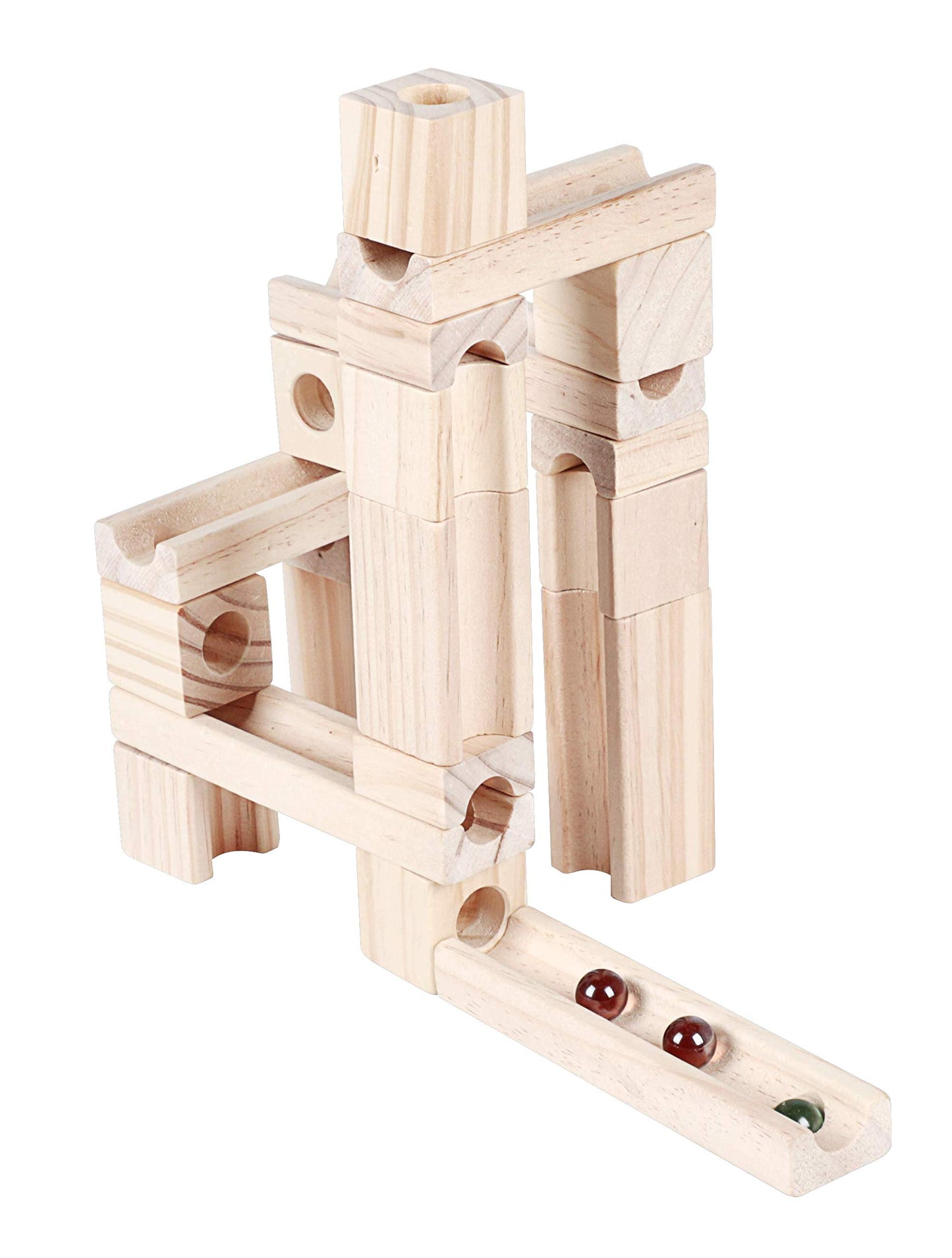 Marble Run Wood Toys, 60 Pieces Wooden Classic Ramps Track Building Construction Block Set Toys For Kids And Toddler