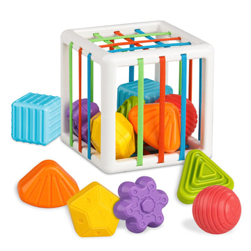 Aprilwolf Montessori Toys For 1 Year Old, Cube & 6 Sensory Shape Blocks, Baby Toys 12-18 Months, Developmental Infant Birthday Gifts For Learning Toddler Age 1 2 3