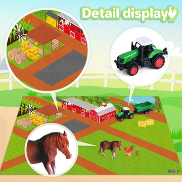 Farm Toy Set And Kids Activity Play Mat With Tractors, Animals, And Large Playmat Farm, Interactive Early Learning Toys For Toddler Boys And Girls - Great Gift For Birthday And Christmas