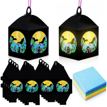 VIHOSE 16 Sets Halloween Bat Crafts Bat Tissue Paper Sign Lanterns Craft Kits Make Your Own Suncatchers Hanging Ornament DIY Sup