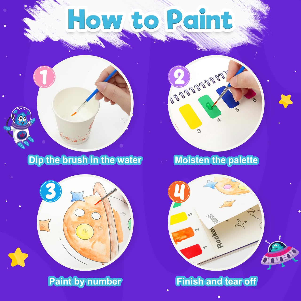 Zmlm Paint With Water Books For Kids - Easter Basket Stuffers Mess Free Coloring Activity For Toddlers - Arts & Crafts Gifts Toys For Valentines Birthday Christmas Boy Girls Ages 4 5 6 7 8(Sapce)