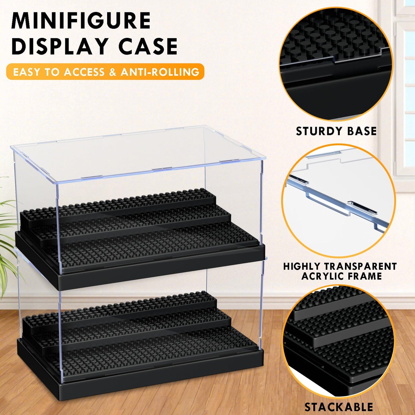Kku Display Case For Minifigure Action Figures Blocks, Acrylic Minifigure Display Case Box Storage With 3 Movable Steps Gift For