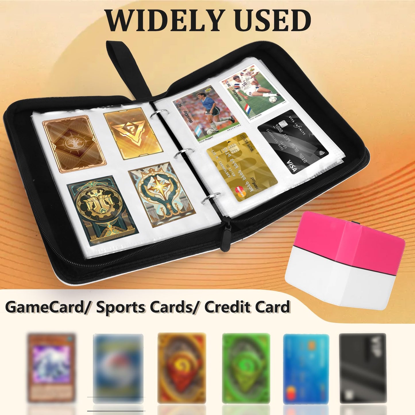 Collectible Trading Card Albums 4-Pocket Binder  400 Pockets Case Holder enhanced Zip PU Card Binder for TCG  Sports Cards (Pink & white)