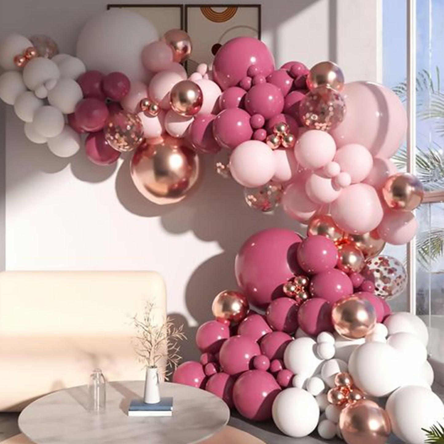 Paready Hot Pink Balloons, 30Pcs Metallic Hot Pink Party Balloons 12 Inch Chrome Red And Pastel Pink Latex Balloons Macaron Ligh