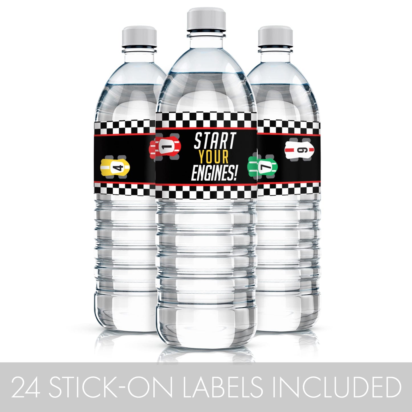 Race Car Birthday Party Water Bottle Labels, Lets Go Racing Racecar Stickers for Water Bottles - 24 Count