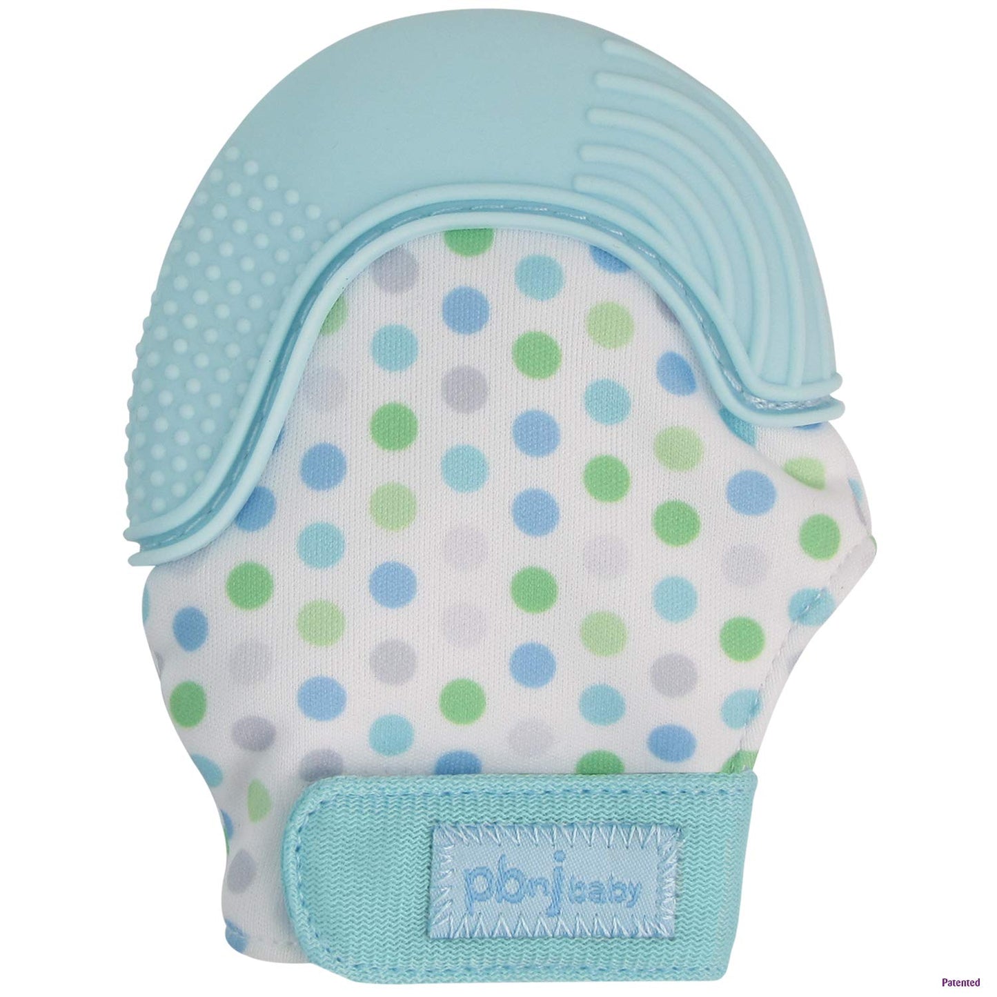 Pbnj Baby Silicone Infant Teething Mitten Teether Glove Mitt Toy (Blue Dot)