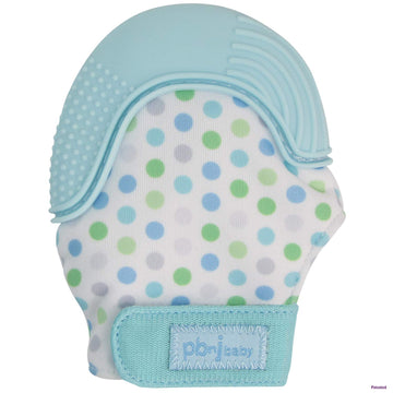 Pbnj Baby Silicone Infant Teething Mitten Teether Glove Mitt Toy (Blue Dot)