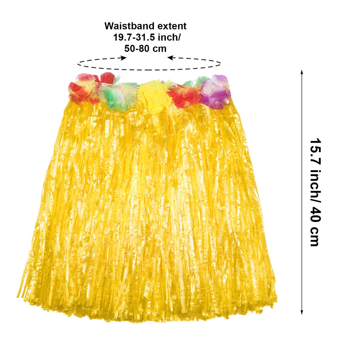 Shappy 2 Sets Hawaiian Costume for Women Luau Party Outfits Luau Grass Skirt Headbands Set Tropical Beach Hula Skirt (Straw Colo