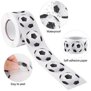 Durony 500 Pieces Soccer Stickers Self-Adhesive Sports Ball Sticker Labels Roll Soccer Theme Party Decor Envelope Gift Bag Seal