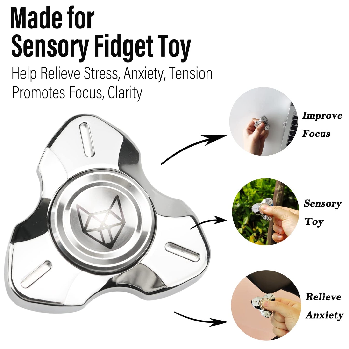 Freelove Metal Fidget Spinner, Stainless Steel Heavy, Long Spinning Toys, Cool Silent, Small Mini 2Nd Fox Figette Spiner For Adu