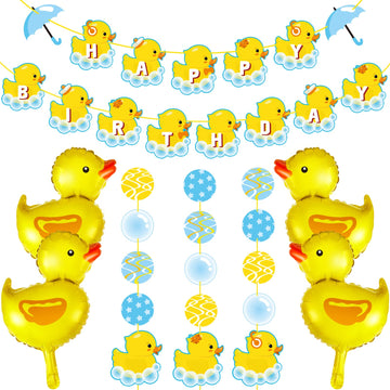 9 Pcs Duck Birthday Decorations, Duck Balloons, Yellow Ducky Garland, Long Duck Bubble Bath Hanging Cutouts Ducky Birthday Banner Duck Shape Foil Balloon For Duck Birthday Baby Shower Party Decoration