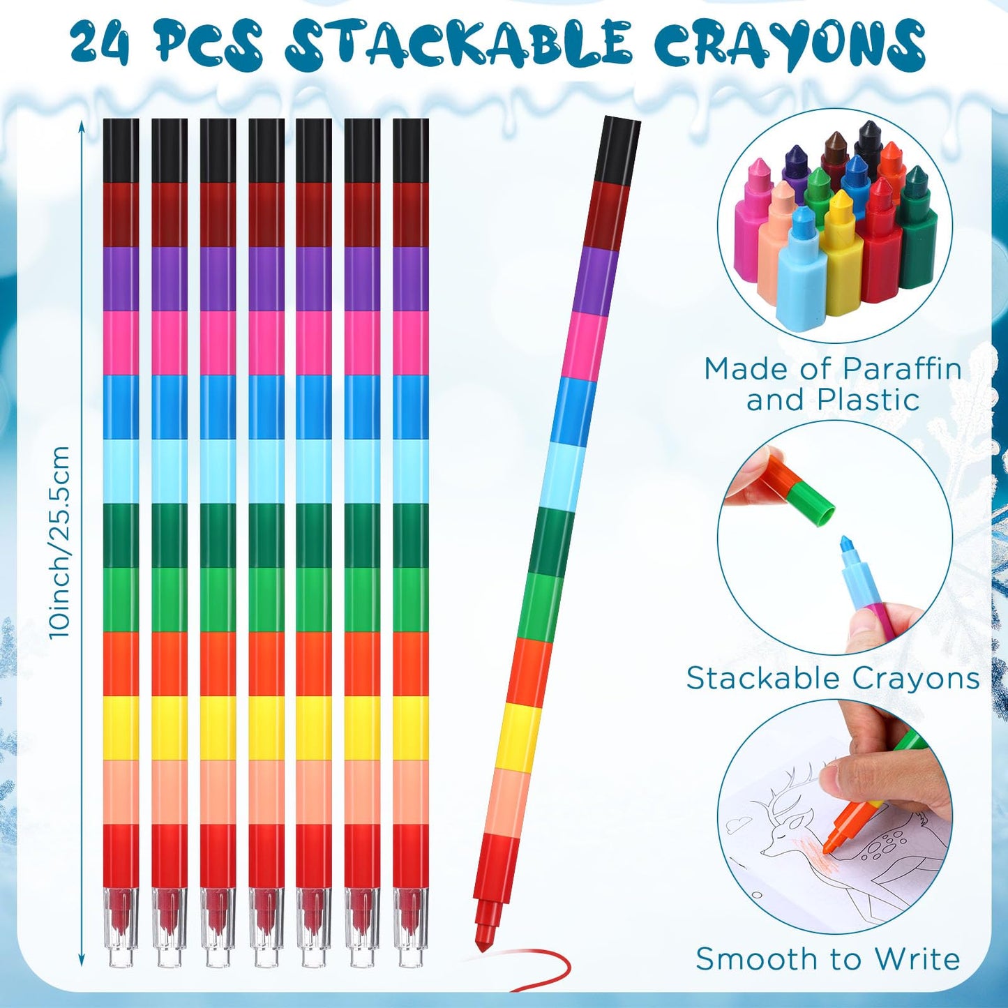 Funrous 24 Sets Winter Coloring Books Bulk Christmas Drawing Pages with Stackable Crayons Polar Bear Glacier Animal Activity Boo