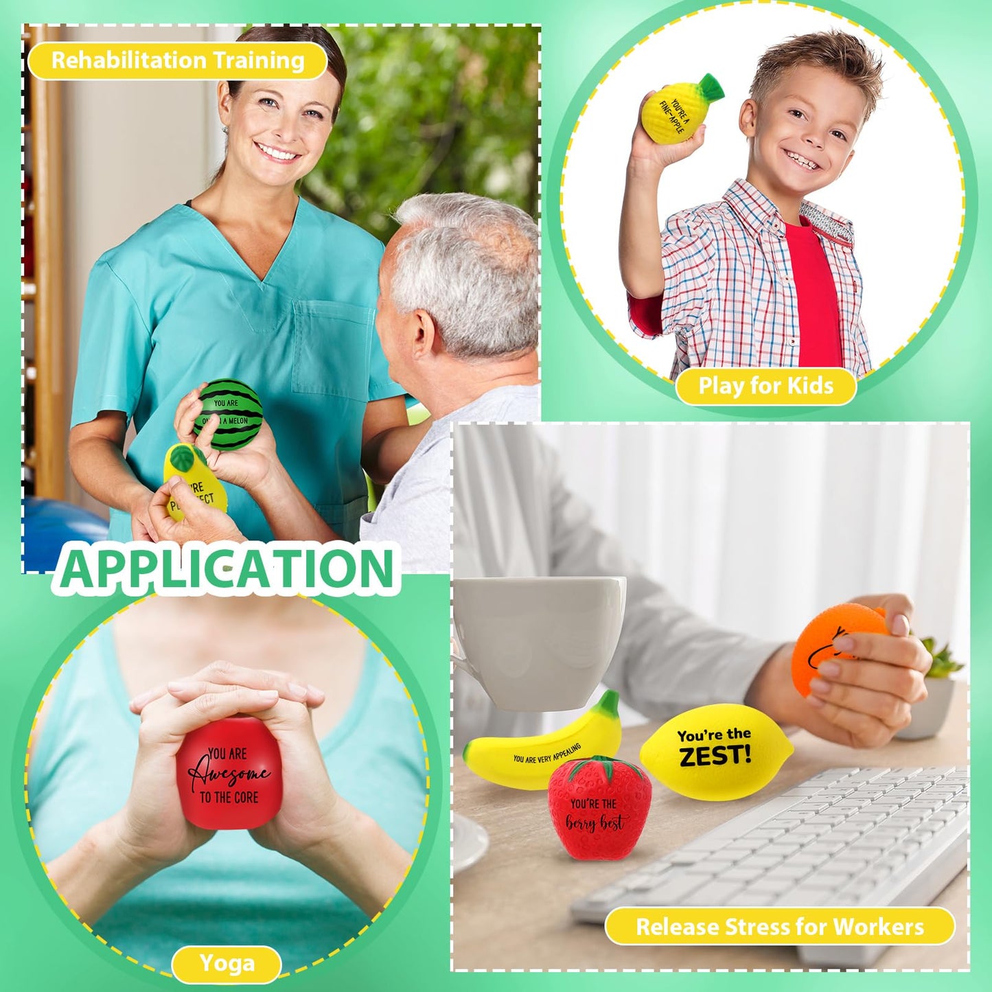 Outus 24 Pcs Fruit Stress Balls Bulk Inspirational Squeeze Balls Positive Gift Foodie Fidgets Watermelon Veggie Foam Toy For Coworker Employee Fruit Party Favor (Classic)