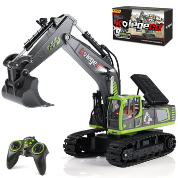 kolegend Remote Control Excavator Toy 16 Inch, 11 Channel RC Construction Vehicles Hydraulic Haulers Digger Toys Gift for 6 7 8 