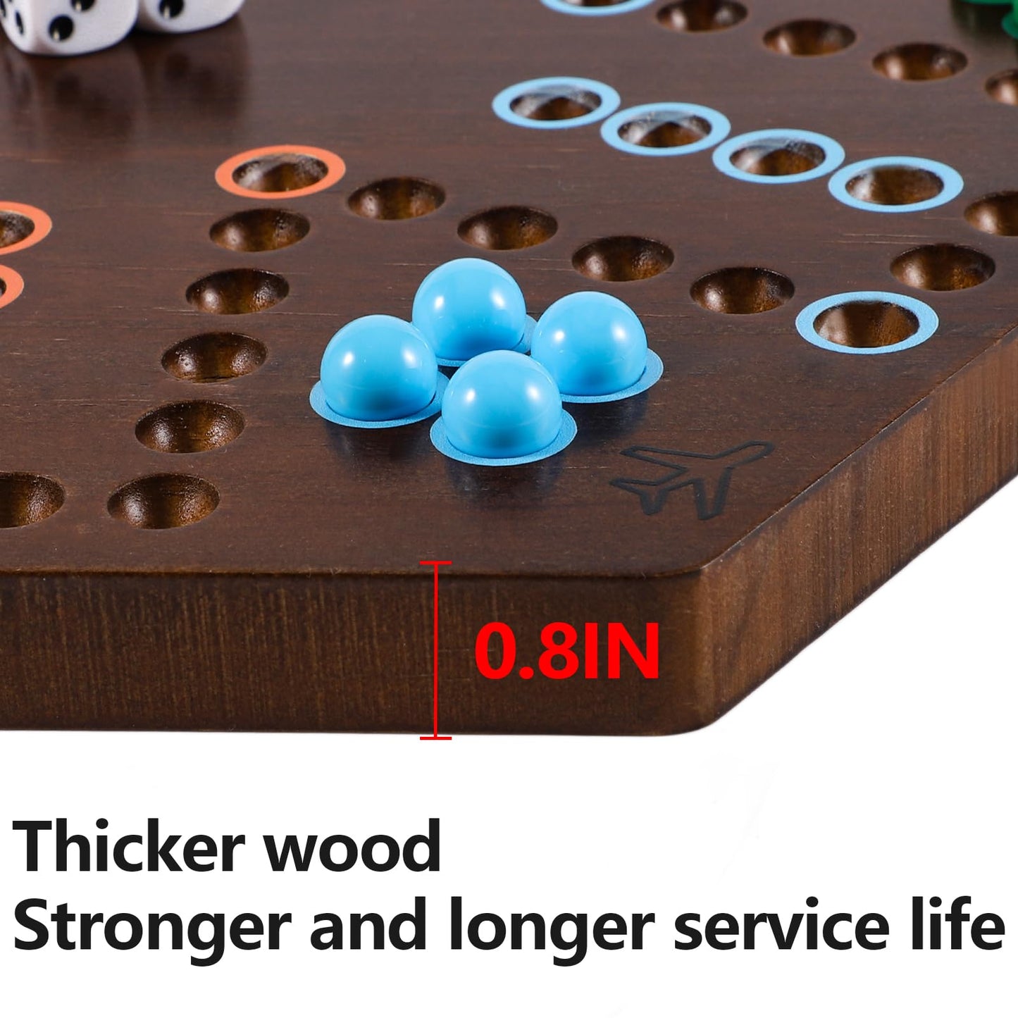 Horow 20 Inch Wahoo Marble Board Game For 4-6 Players - 2 Sided Painted Wooden Board - Thicken Dice Marbles Game - Perfect For F