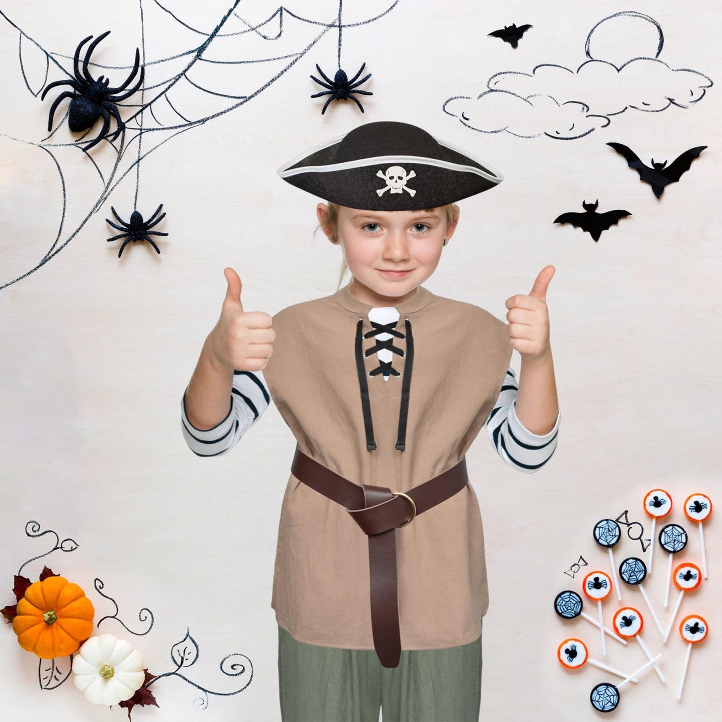 XonyiCos Boys Renaissance Pirate Set Medieval Sleeveless Lace Up Shirts & Belt and Ankle Pants Viking Scottish Halloween Kids Co