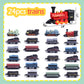 Corper Toys Mini Train Toy Set, 4 Packs (24 Pieces) Pull Back Model Train Playset For 3 4 5 6 Year Old Boys Girls, Diecast Steam Train With Linkable Cars For Birthday Gifts