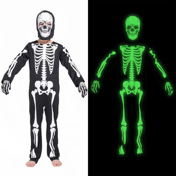 Wizland Halloween Costume Glow In The Dark Skeleton Costume Halloween Skeleton Outfit For Boys,Girls 5-7Years