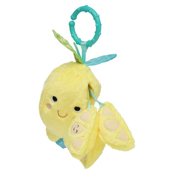 Manhattan Toy Mini-Apple Farm Lemon Baby Travel Toy With Rattle, Squeaker, Crinkle Fabric & Teether Clip-On Attachment