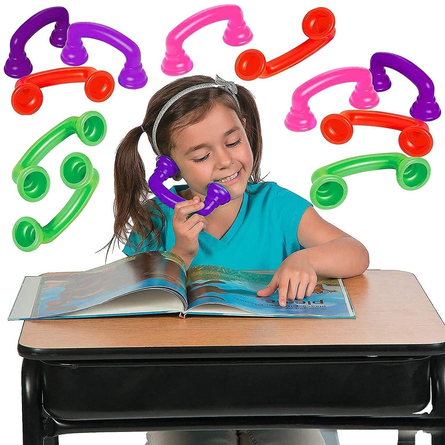 4E'S Novelty 16 Reading Phones [16 Pack] Auditory Feedback Whisper Phone Classroom Manipulative, Speech Therapy Toy Tool - Accelerates Reading Fluency & Pronunciation, Phonic Materials