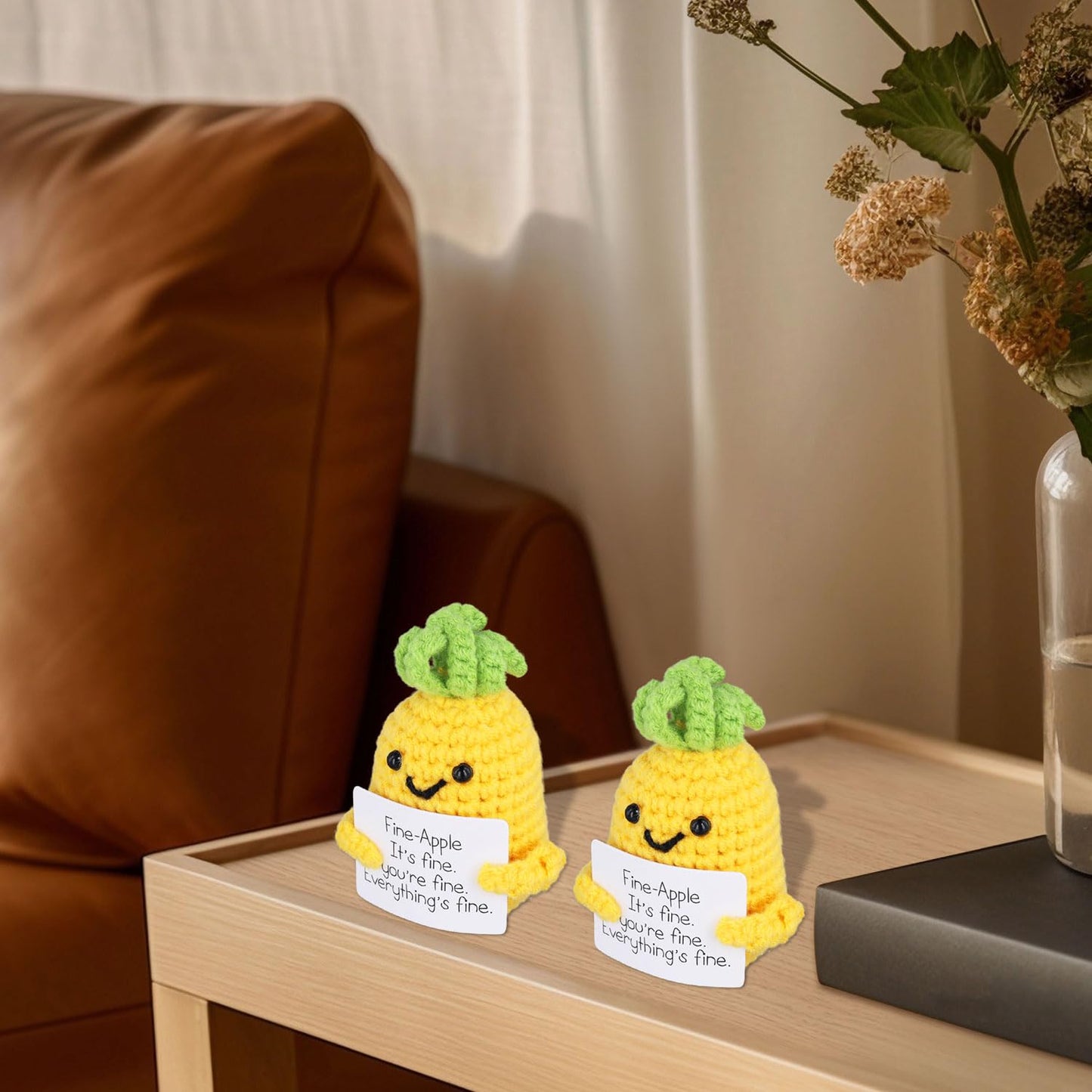 2Pcs Funny Positive Pineapple, 2.76 Inch Knitted Crochet Pineapple Doll Creative Emotional Support Pineapple With Encouragement Card Positive Potato For Party Decor Gift