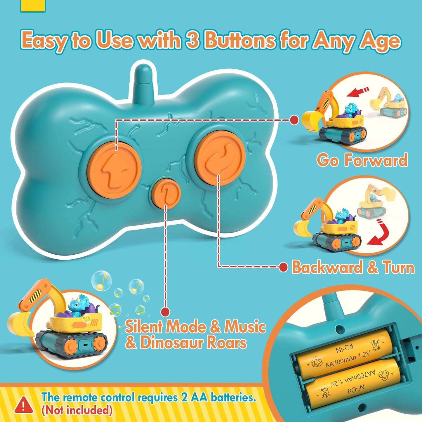 Lehoo Castle Remote Control Car for Toddlers, Rechargeable Construction Toys, RC Excavator Toys for Boys 3-5 Year Old, Toys for