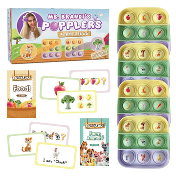 Popplers: Toddlers Early Learning & Educational Fidget Toy, Food & Farm Animals Popping Games, Teacher Must Have For Matching, S